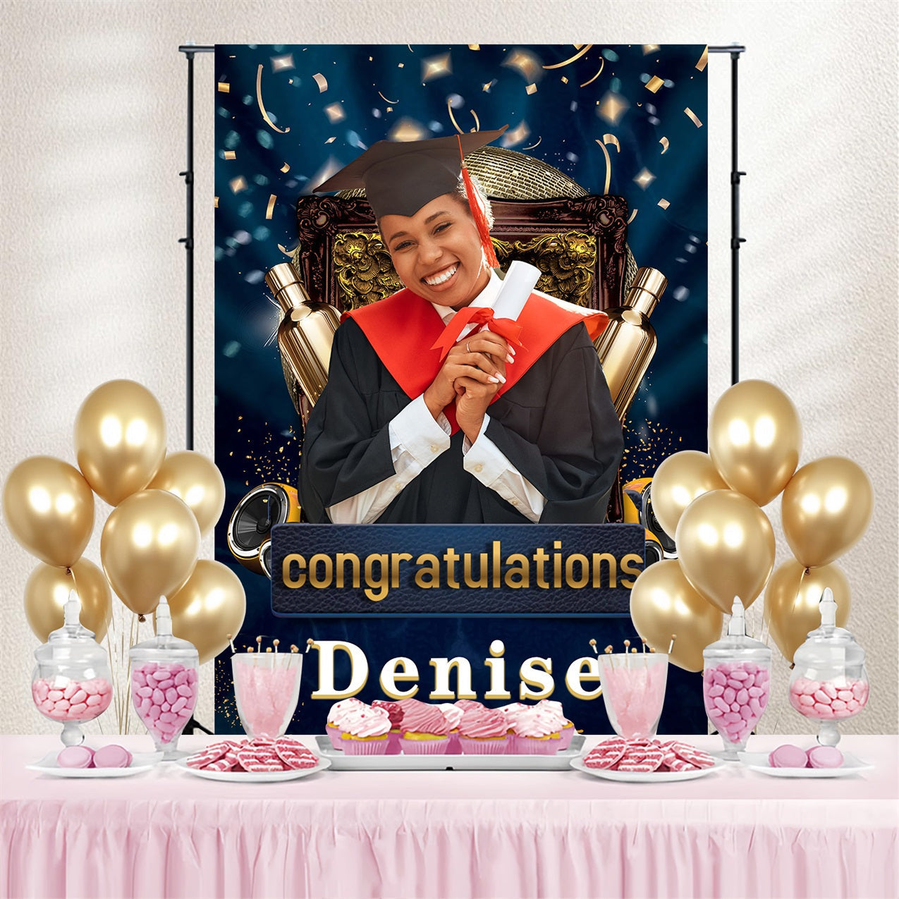 Graduation Photo Backdrop Ideas Confetti Champagne Personalised Party Graduation Backdrop UK MRR3-195