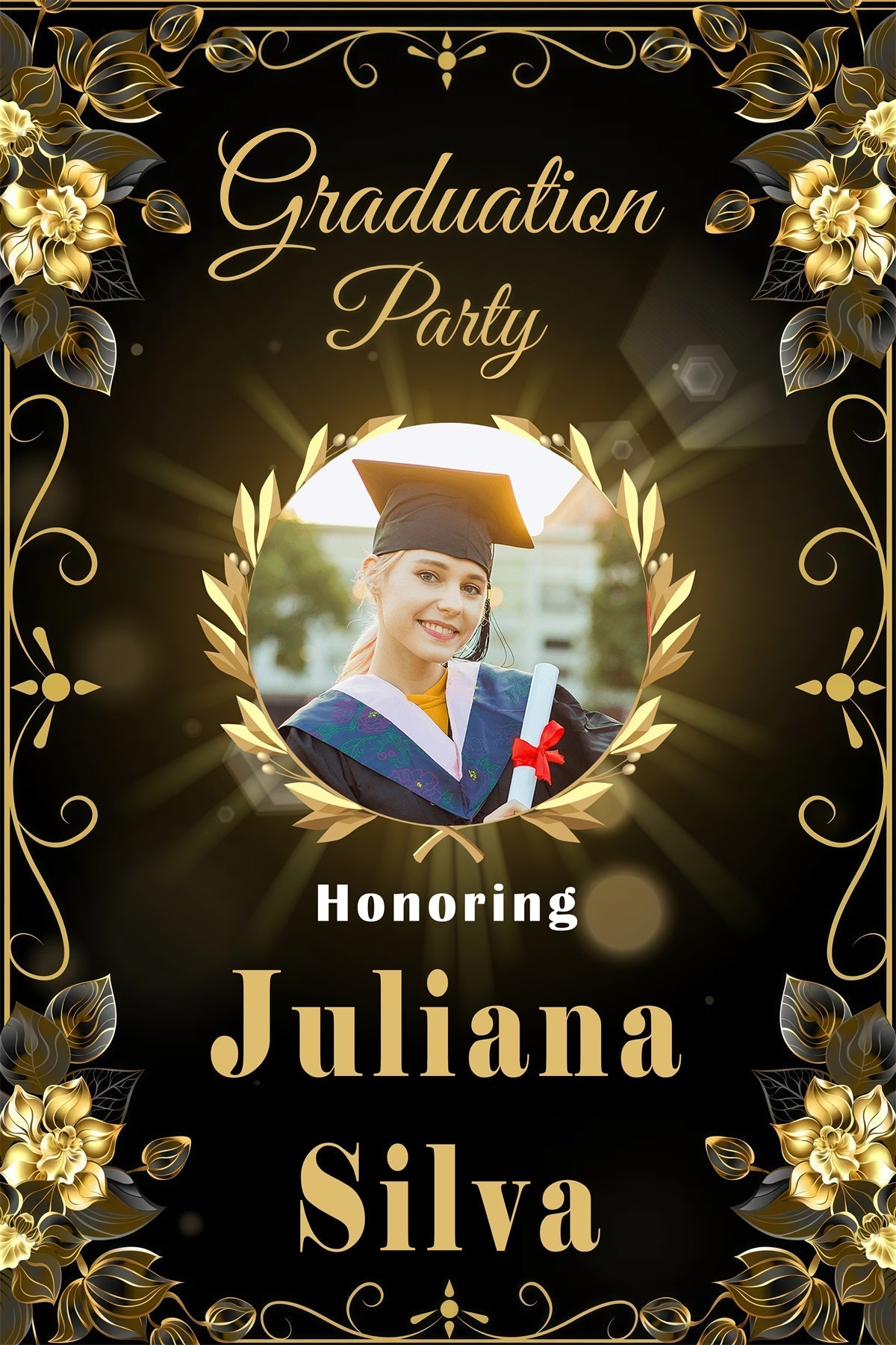 Graduation Backdrops Floral Frame Custom Party Graduation Backdrop UK MRR3-196