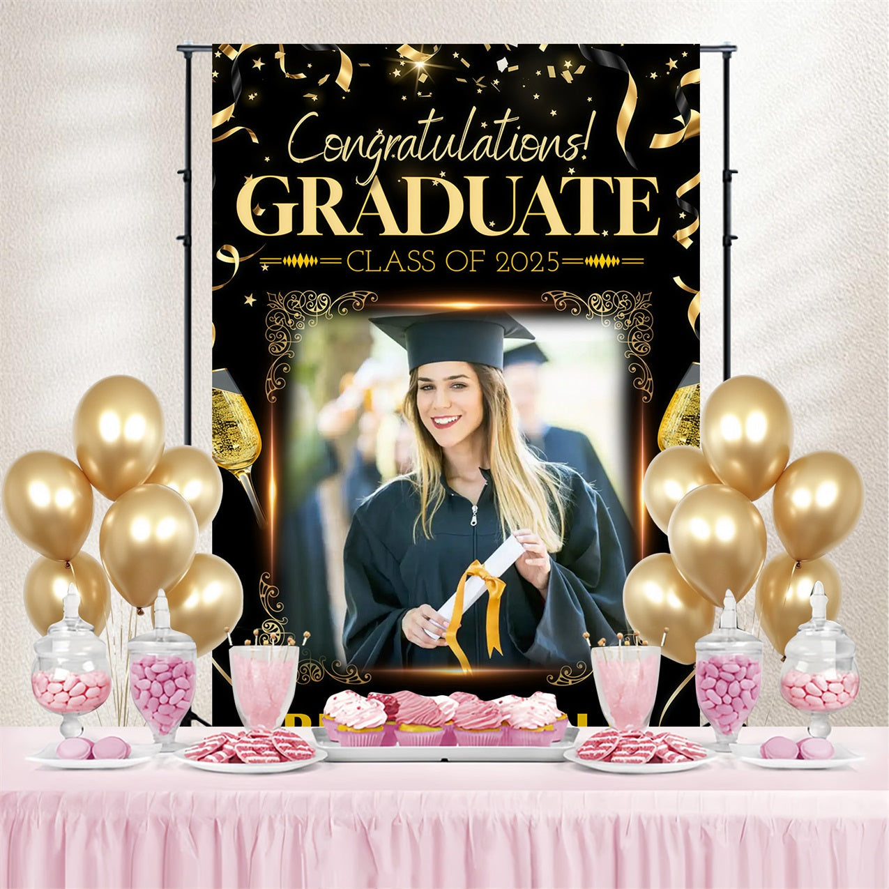 Graduation Backdrop Ideas Toast Confetti Personalized Party Graduation Backdrop UK MRR3-197