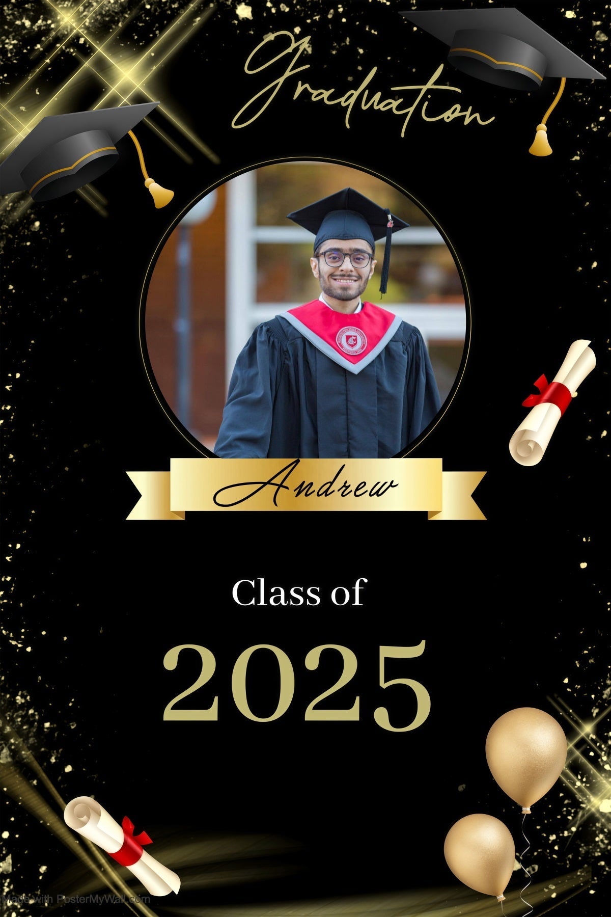 Backdrop Graduation Scroll Hat Balloon Custom Party Graduation Backdrop UK MRR3-200