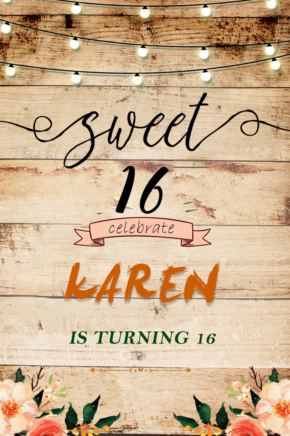 Birthday Backdrop Personalized Rustic Wood Sweet 16 Backdrop UK MRR3-21