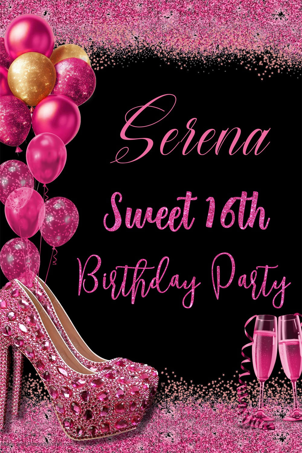Customized Birthday Backdrop Pink Sparkle Sweet 16 Backdrop UK MRR3-23