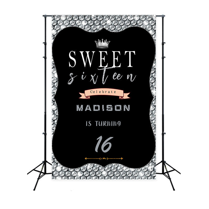 Personalized Backdrops Birthday Silver Diamond Crown Backdrop UK MRR3-24