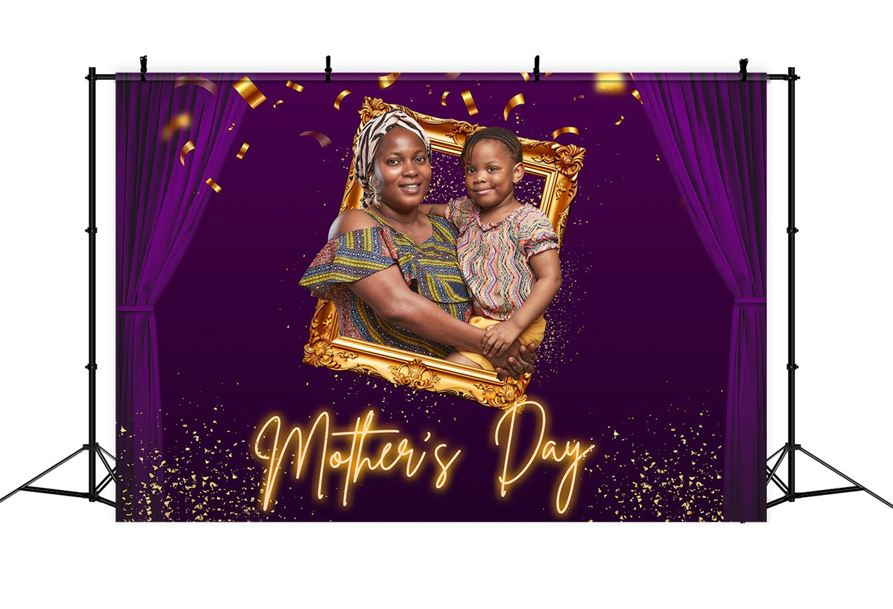 Mother's Day Photography Backdrops Purple Gold Frame Custom Backdrop UK MRR3-41