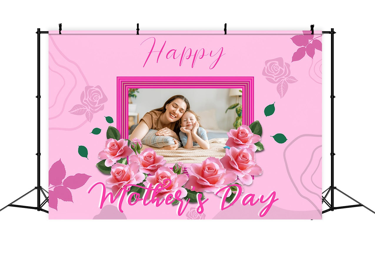 Backdrops For Mother's Day Pink Roses Frame Personalised Backdrop UK MRR3-48