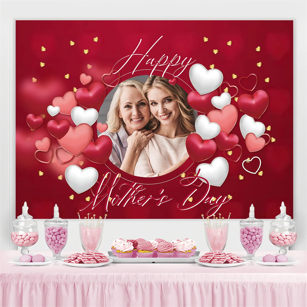 Backdrops For Mother's Day Romantic Red Heart Customized Backdrop UK MRR3-82
