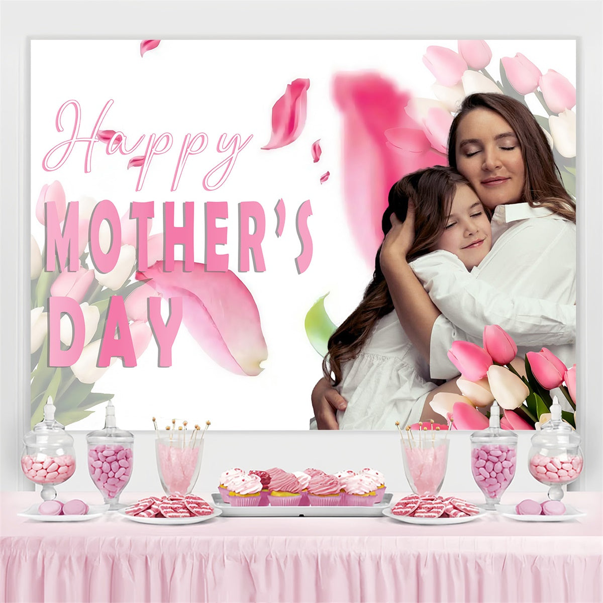 Mothers Day Photo Backdrop Pink Tulip Embrace Custom Backdrop UK MRR3-85