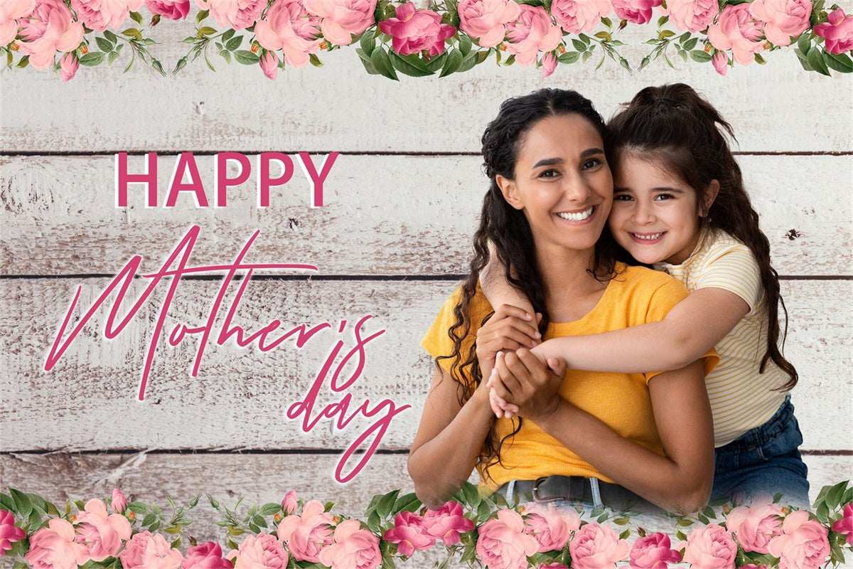 Mother's Day Photo Backdrop Rustic Floral Wooden Custom Backdrop UK MRR3-88