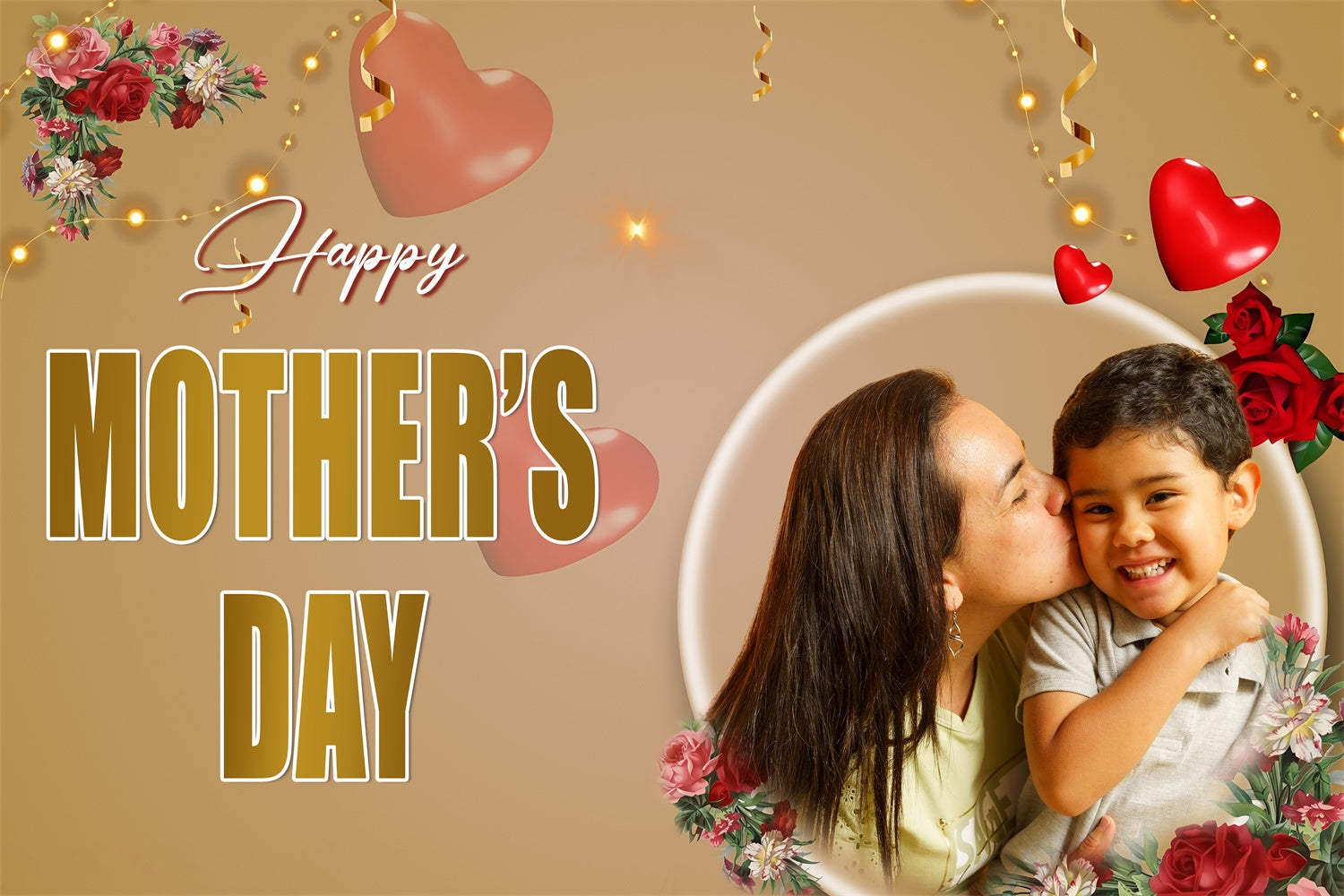 Mothers Day Picture Backdrop Golden Lights Rose Customized Backdrop UK MRR3-90