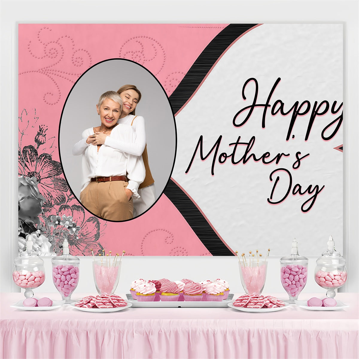 Mothers Day Backdrop Ideas Chic Floral Sketch Customized Backdrop UK MRR3-99