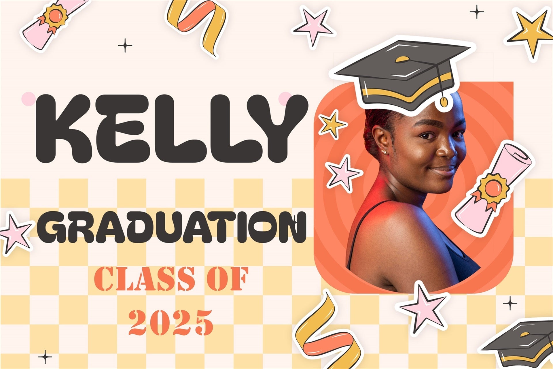 Custom Graduation Backdrop 2025 Cartoon Style Graduation Party Backdrop UK MRR4-13