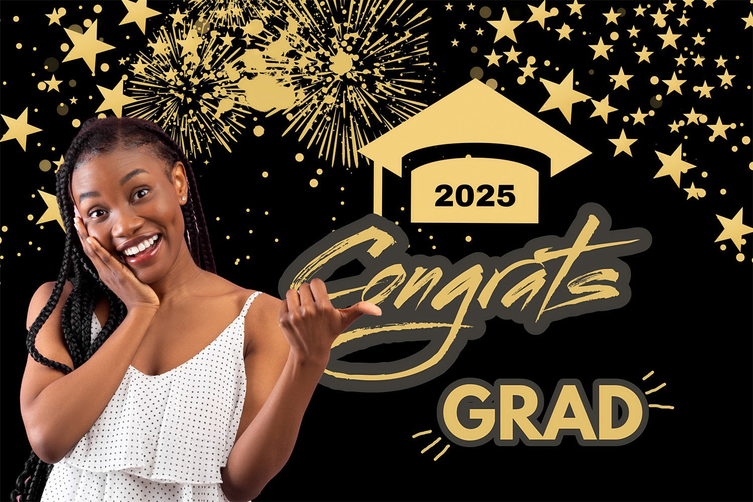 Customized Graduation Backdrop Gold Star Graduation Party Backdrop UK MRR4-2