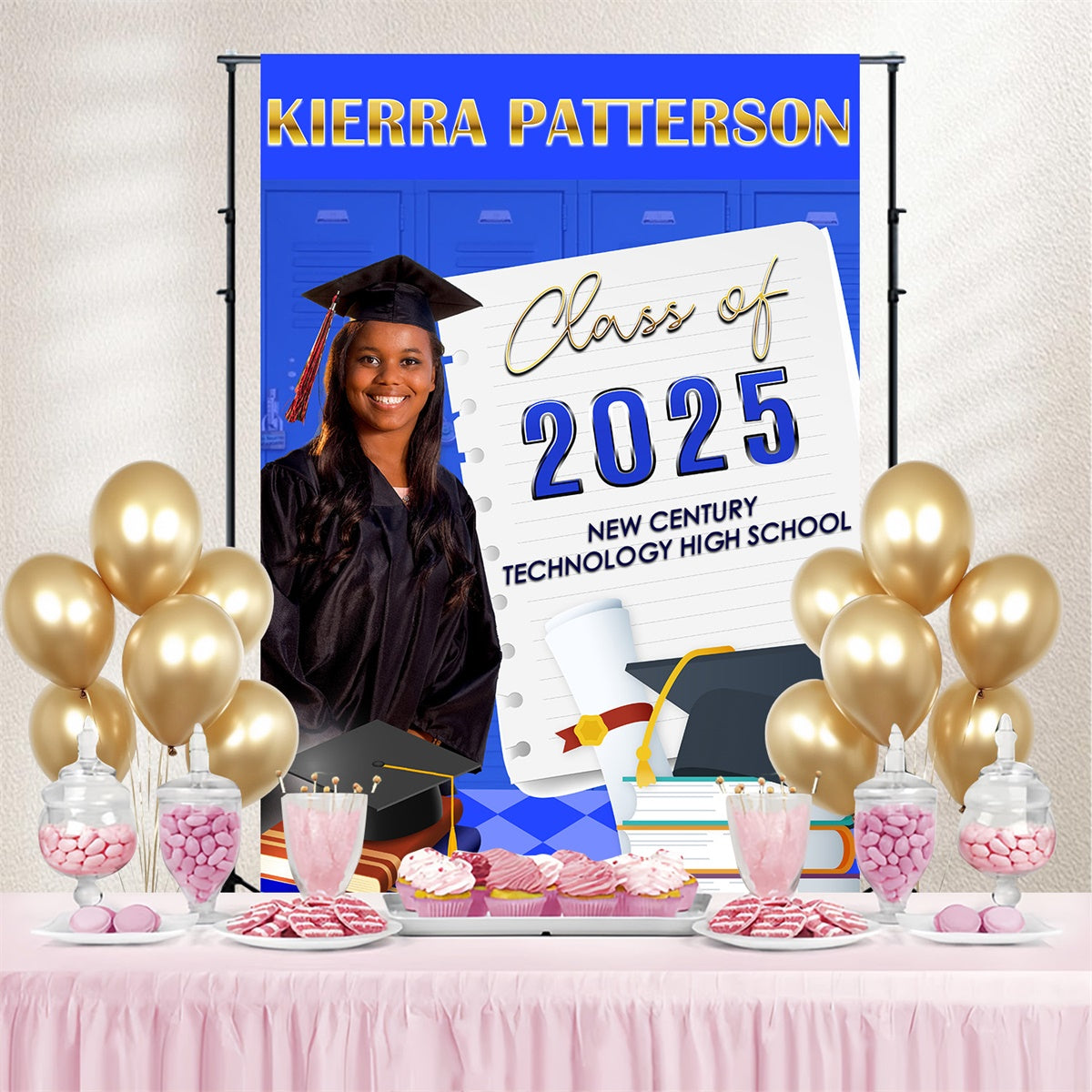Customized Graduation Backdrop Academic Books Cap Graduation Party Backdrop UK MRR4-20