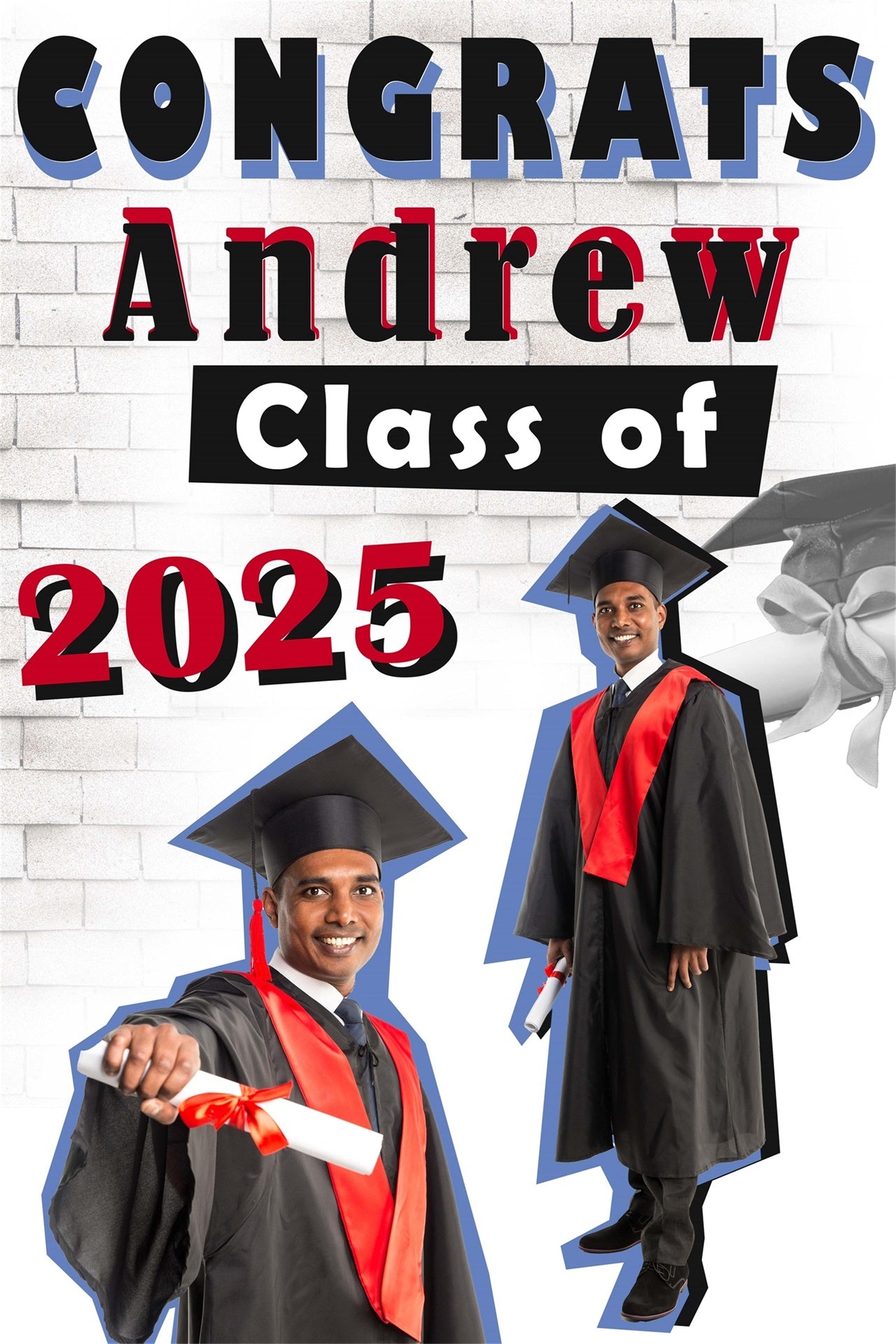 Personalized Graduation Backdrop White Brick Wall Graduation Party Backdrop UK MRR4-22