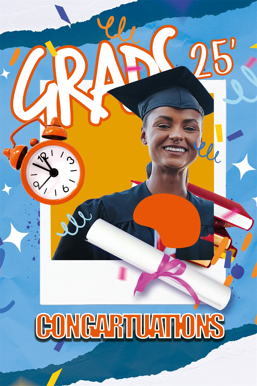 Custom Graduation Backdrop Bright Blue Style Graduation Party Backdrop UK MRR4-25