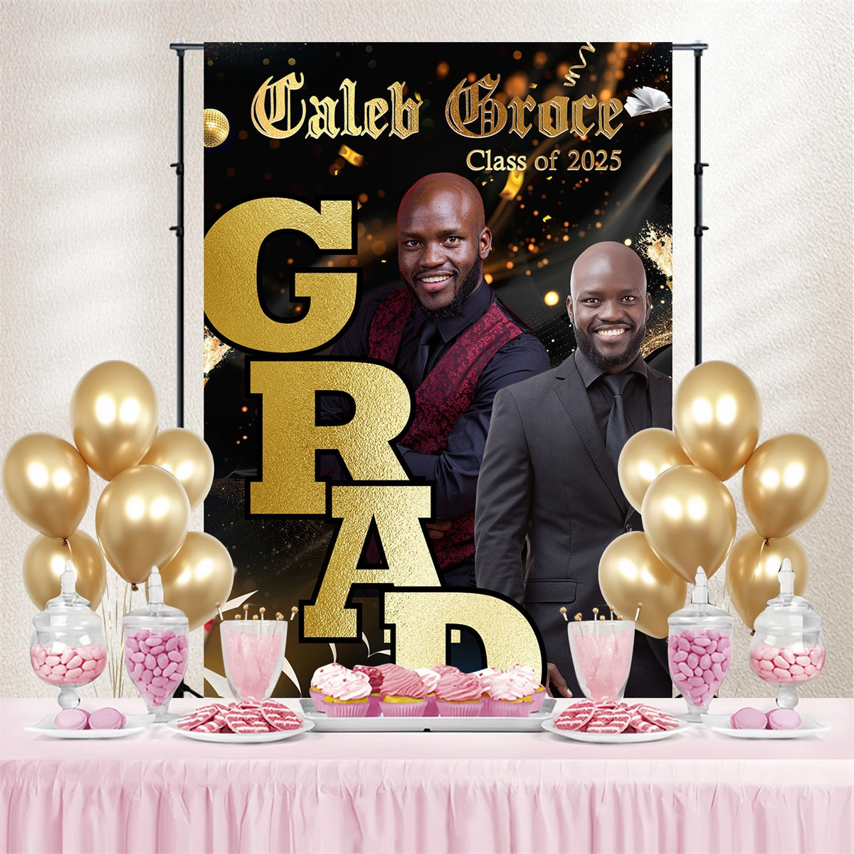 2025 Custom Graduation Backdrop Golden Letters Graduation Party Backdrop UK MRR4-28