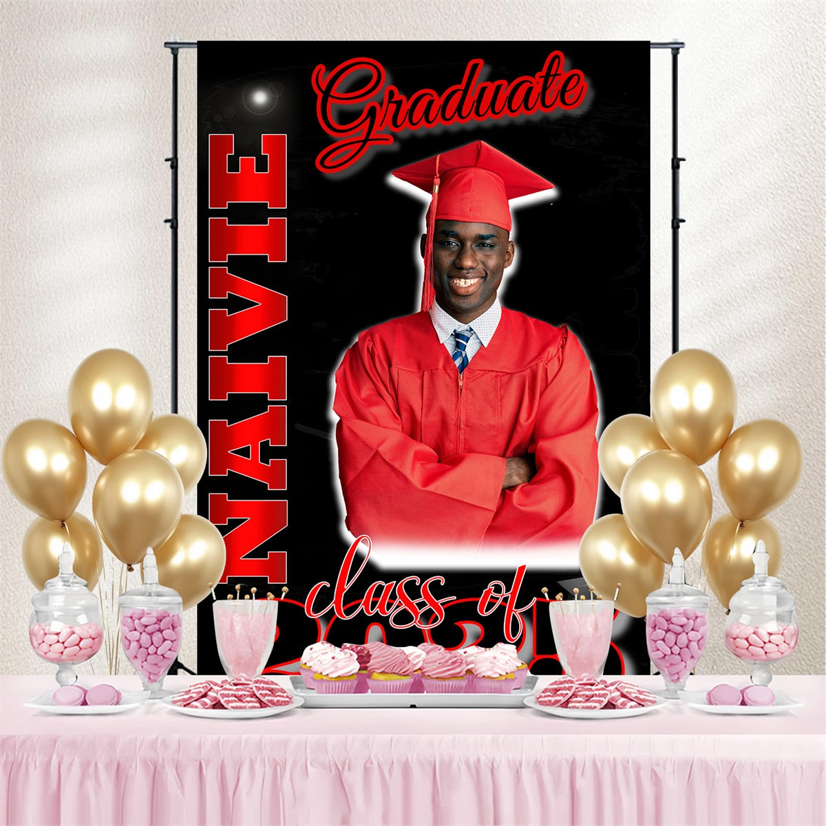 Personalized Graduation Backdrops Bold Red Black Graduation Party Backdrop UK MRR4-29