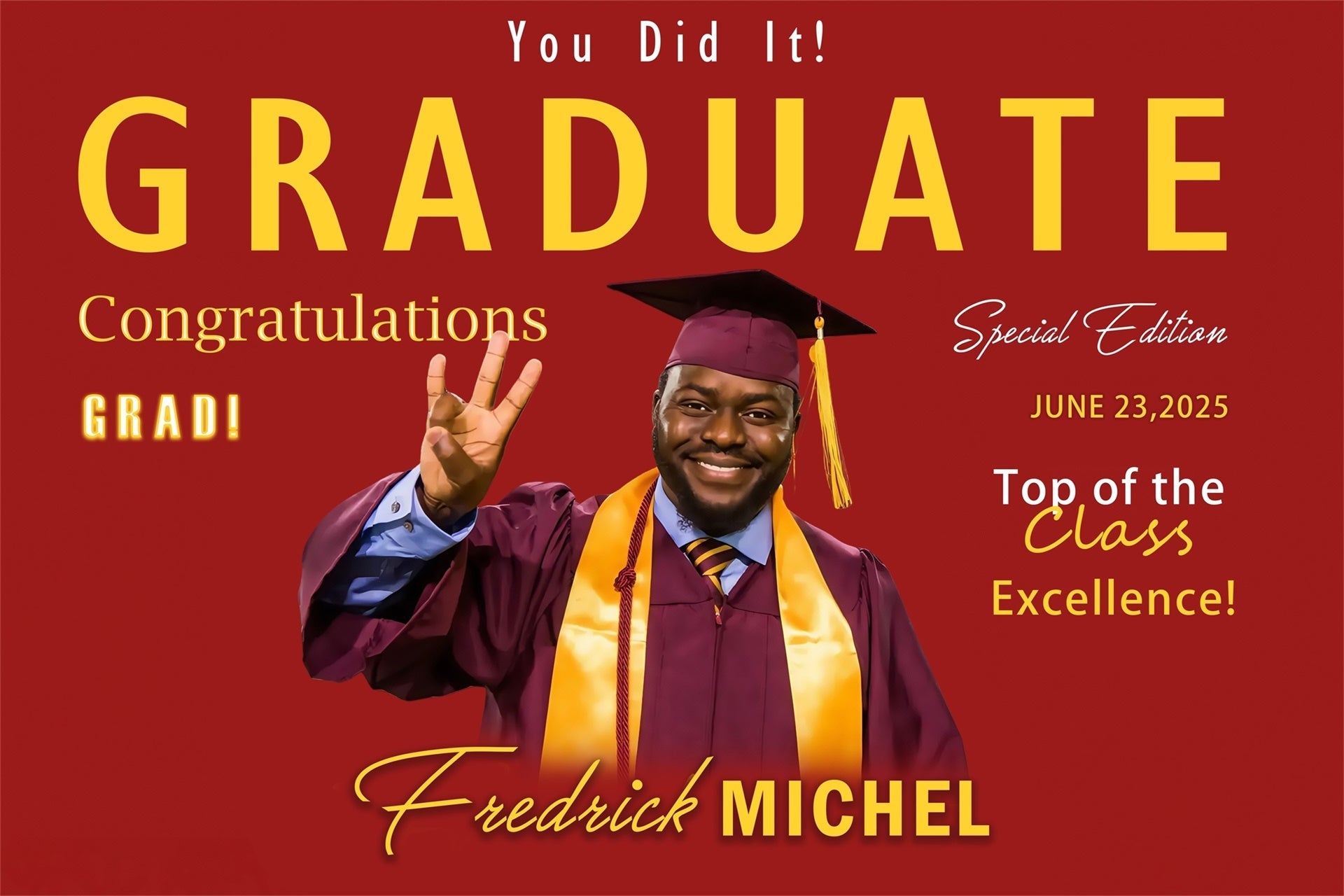 Personalized Graduation Backdrop Red Gold Honor Graduation Party Backdrop UK MRR4-3