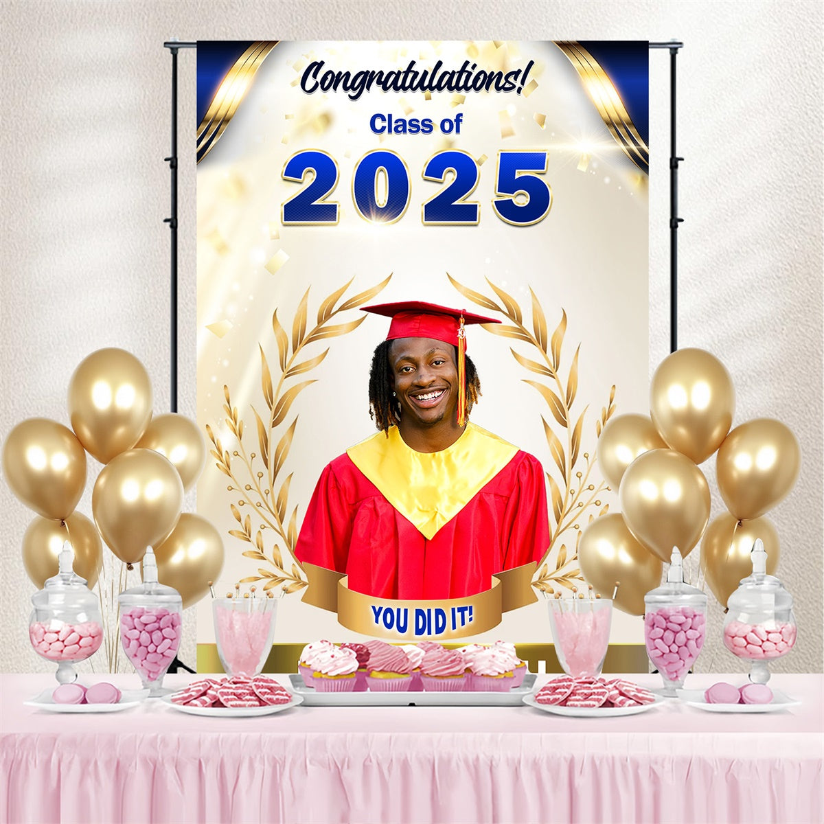 Custom Graduation Backdrops Sparkling White Graduation Party Backdrop UK MRR4-31