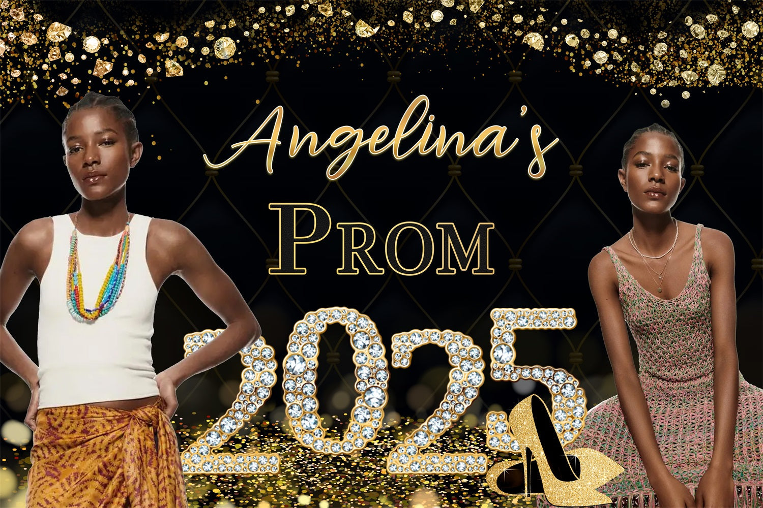 Prom Backdrops Sparkling Diamond Shoes Personalized Party Graduation Backdrop UK MRR4-33