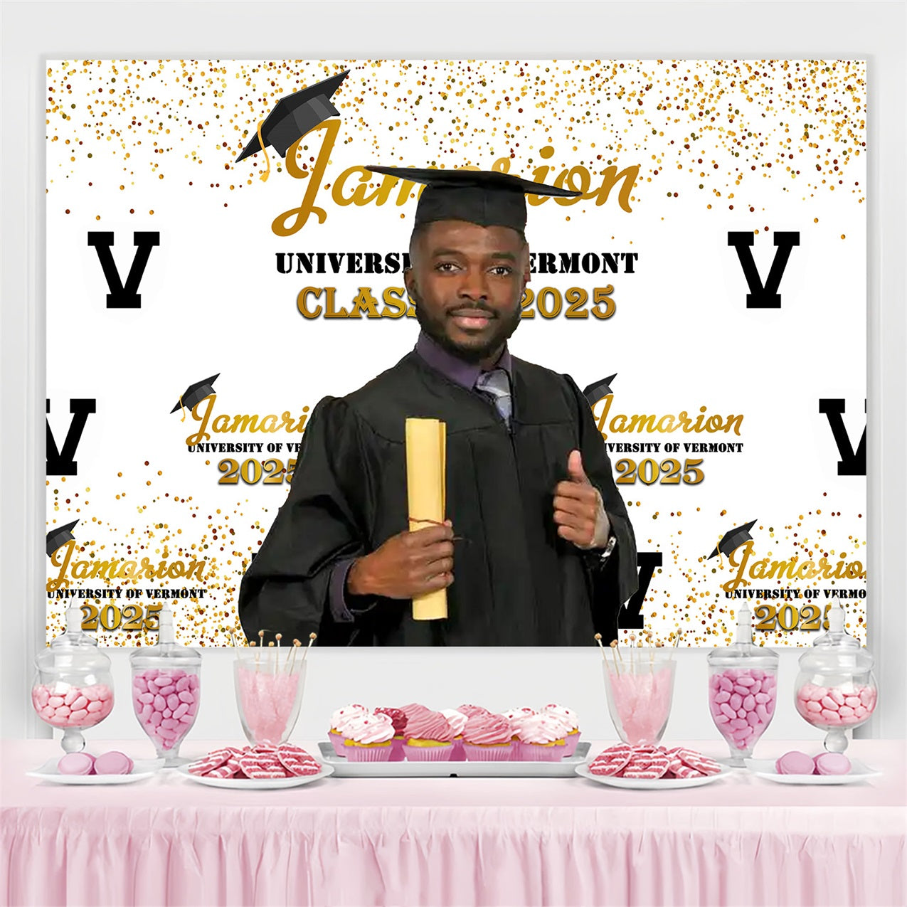 Graduation Backdrop Golden Confetti Customized Party Graduation Backdrop UK MRR4-34