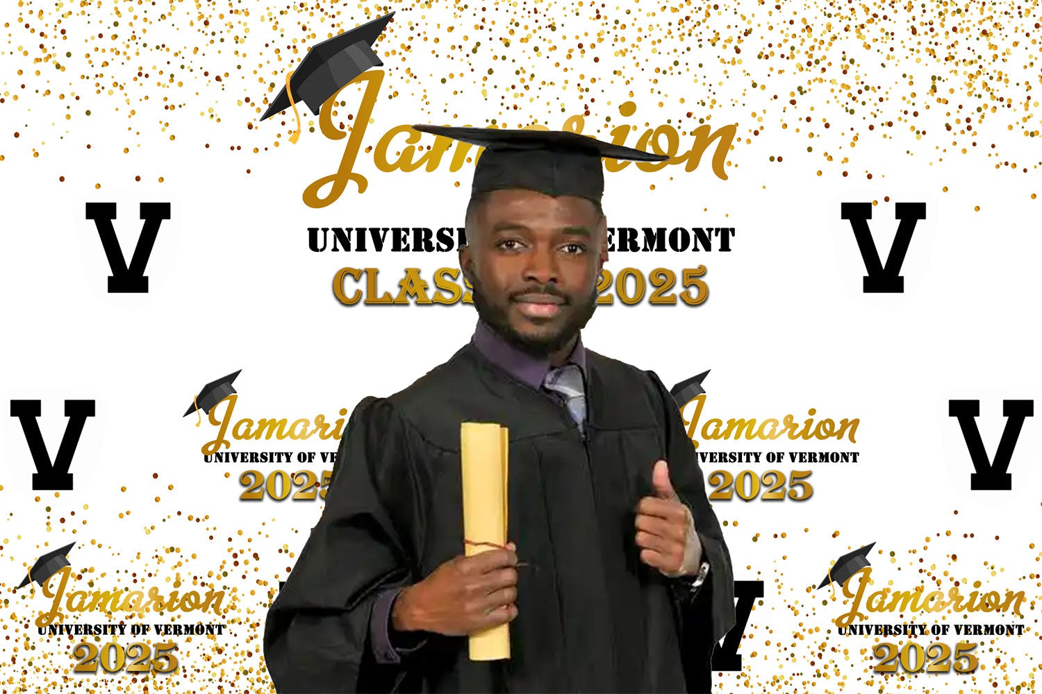 Graduation Backdrop Golden Confetti Customized Party Graduation Backdrop UK MRR4-34