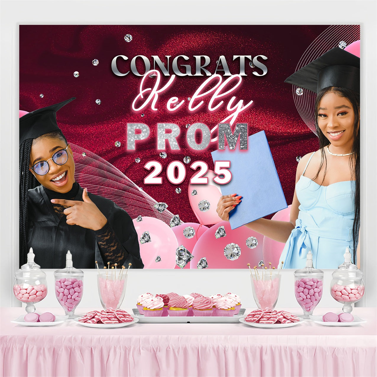 Prom Photo Backdrop Sparkling Diamond Balloon Personalized Party Graduation Backdrop UK MRR4-37