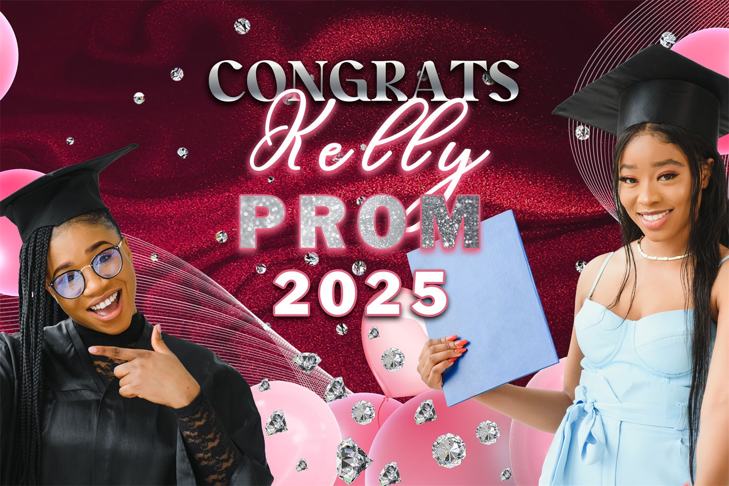 Prom Photo Backdrop Sparkling Diamond Balloon Personalized Party Graduation Backdrop UK MRR4-37