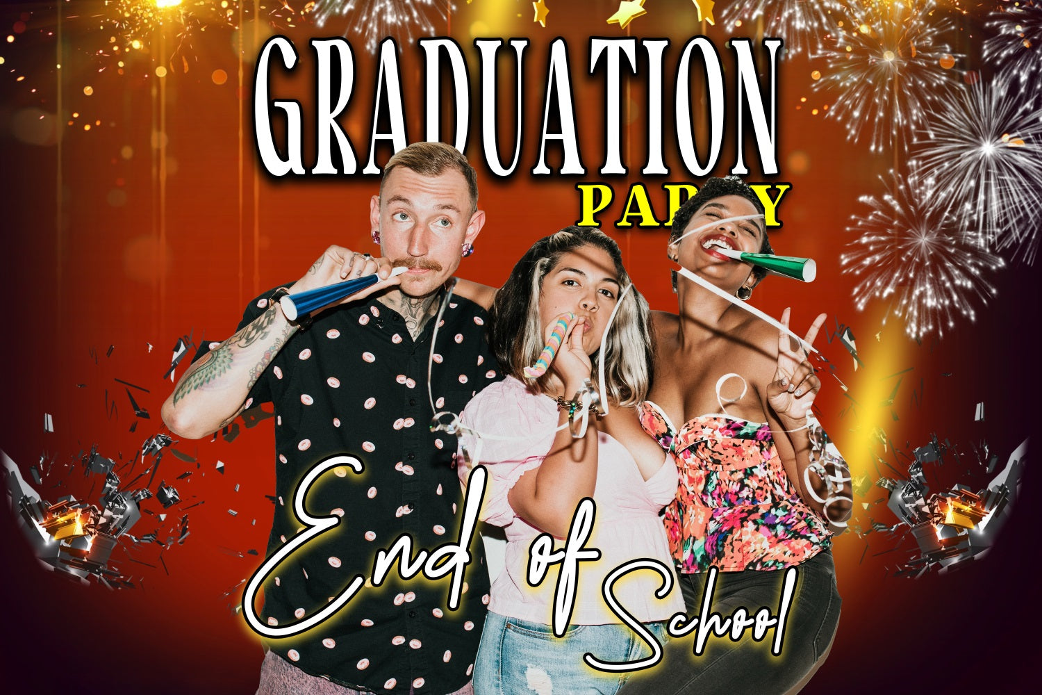 2025 Graduation Backdrop Bright Orange Fireworks Customized Party Graduation Backdrop UK MRR4-38