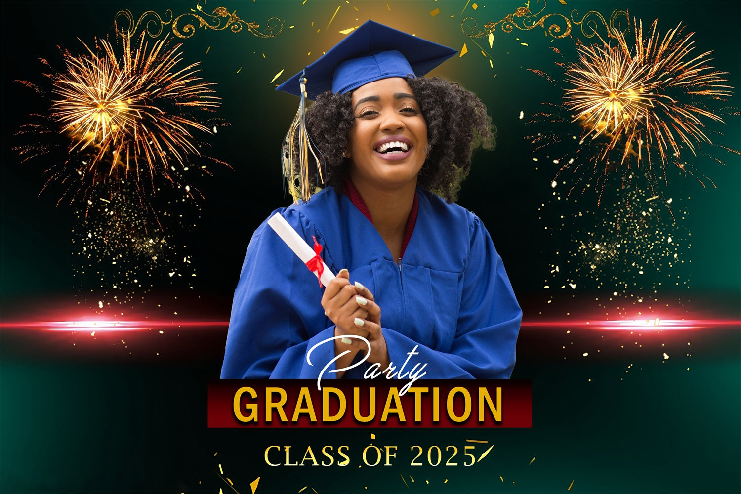 Custom Graduation Backdrop Sparkling Fireworks Graduation Party Backdrop UK MRR4-4