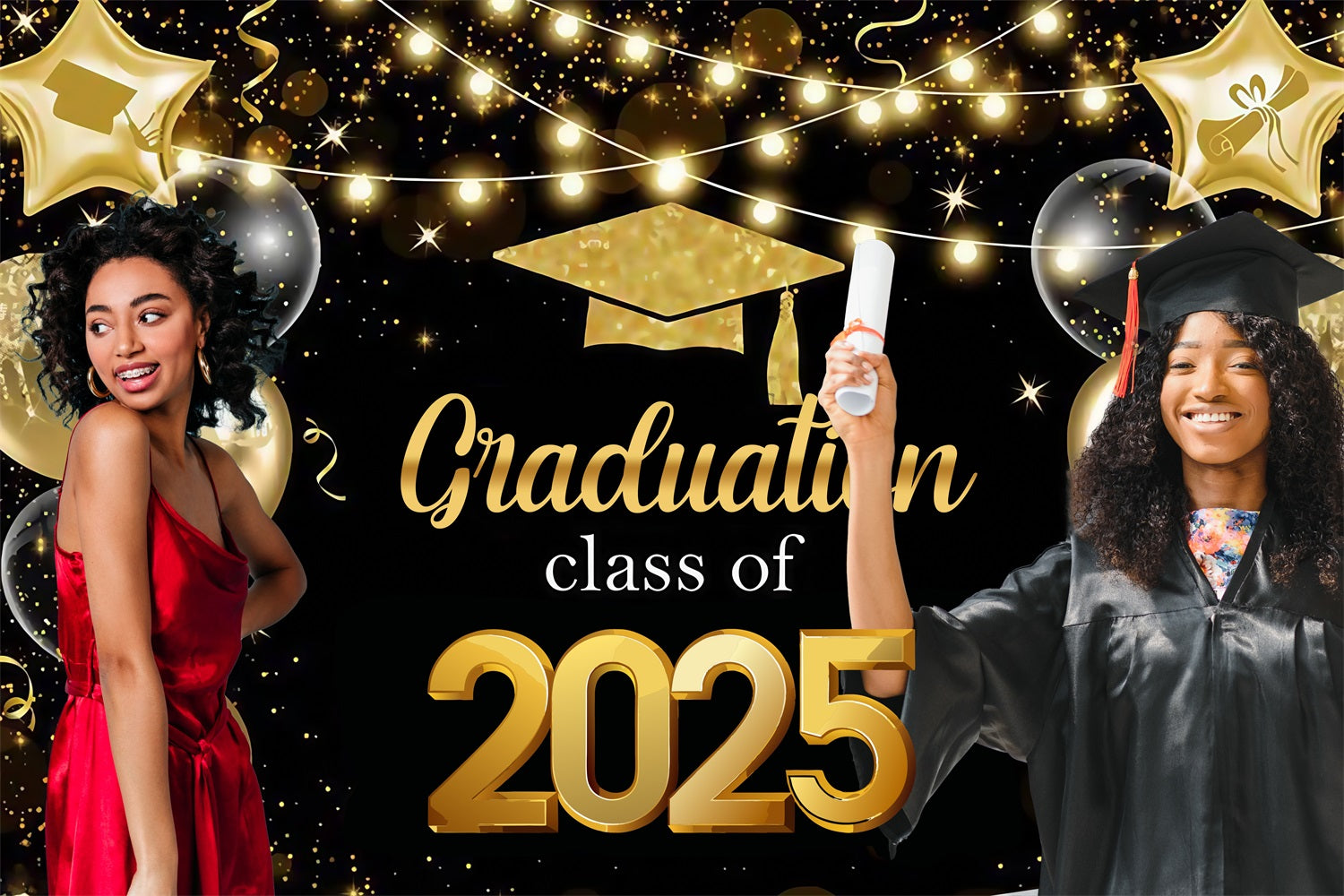 Graduation Picture Backdrop Golden Stars Lights Custom Party Graduation Backdrop UK MRR4-40