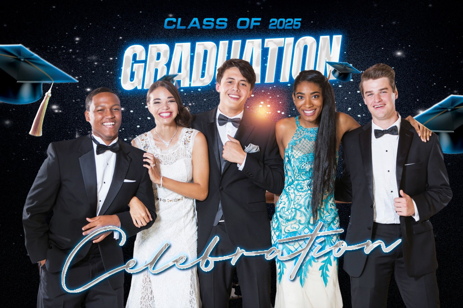 Blue Graduation Backdrop Twinkling Stars 2025 Personalised Party Graduation Backdrop UK MRR4-43