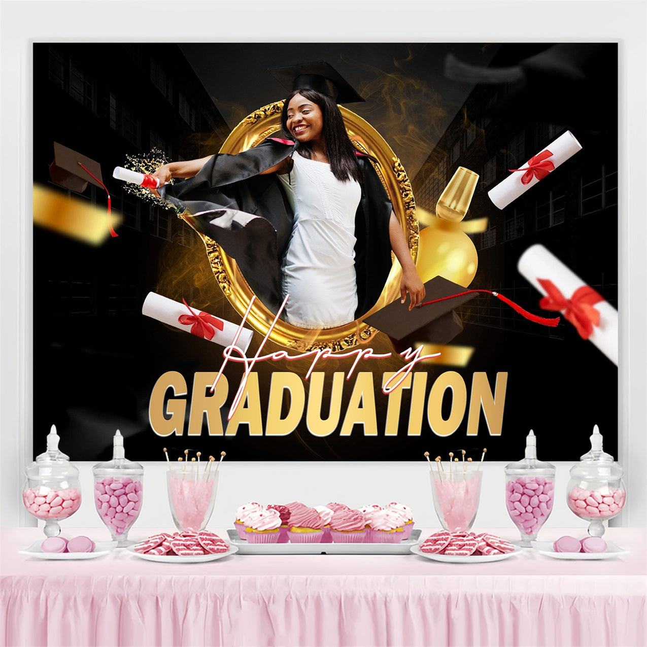Graduation Backdrop Ideas Happy Diploma Toss Custom Party Graduation Backdrop UK MRR4-44