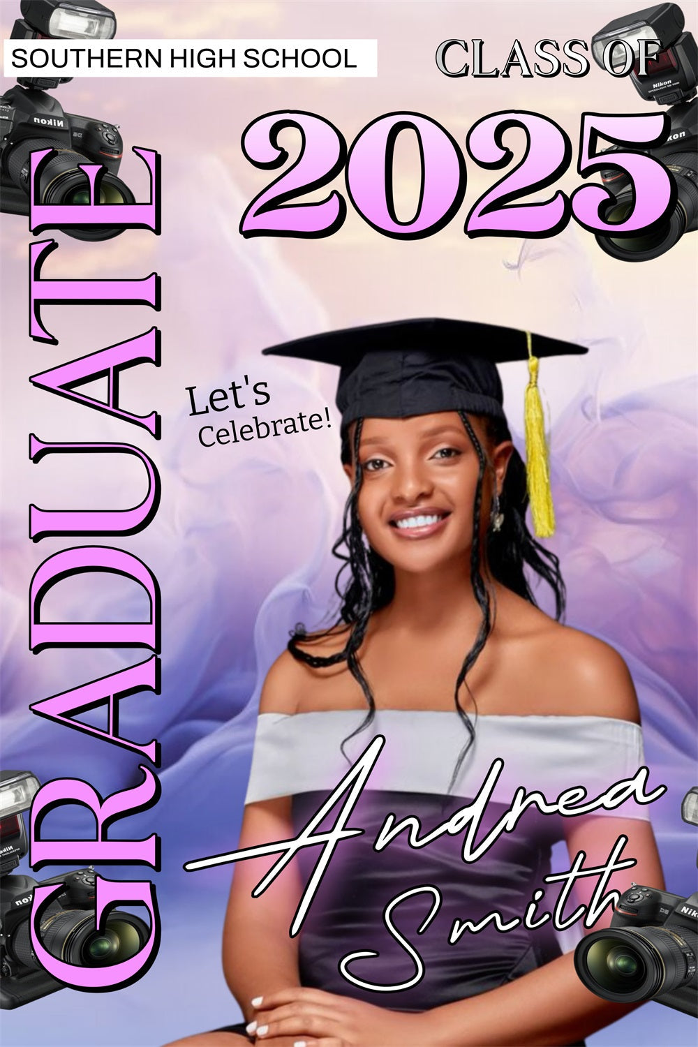 Graduation Photoshoot Backdrop Pastel Purple Cameras Customized Party Graduation Backdrop UK MRR4-46