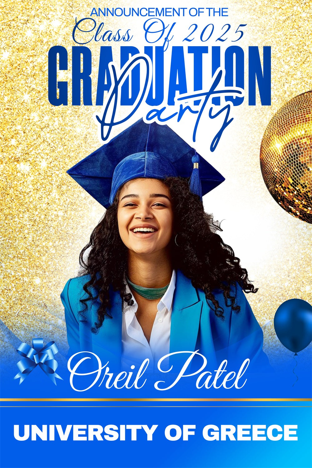 Graduated Backdrop Golden Sparkle Celebration Personalised Party Graduation Backdrop UK MRR4-47