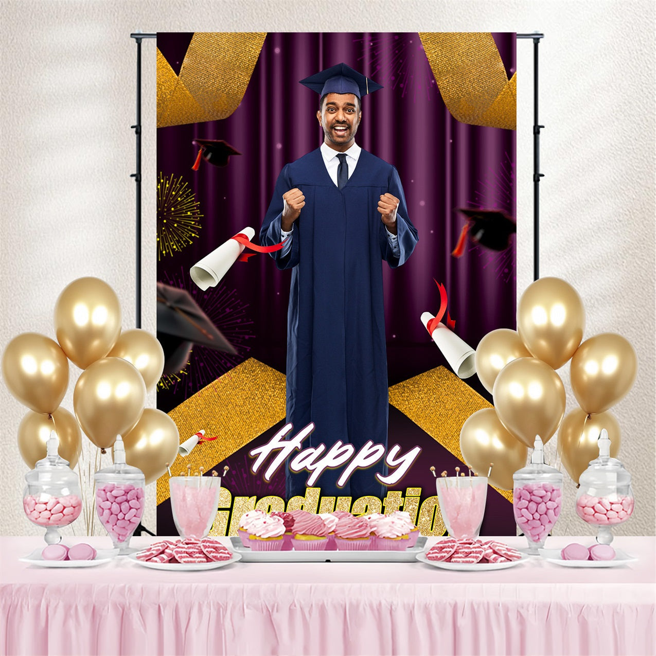 Graduation Photo Backdrop Ideas Shining Fireworks Celebration Custom Party Graduation Backdrop UK MRR4-49