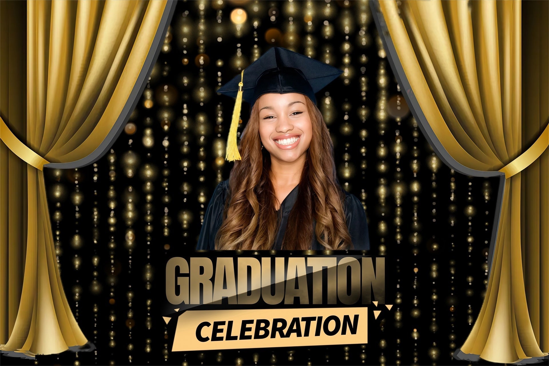 Custom Graduation Backdrop 2025 Golden Curtain Graduation Party Backdrop UK MRR4-5