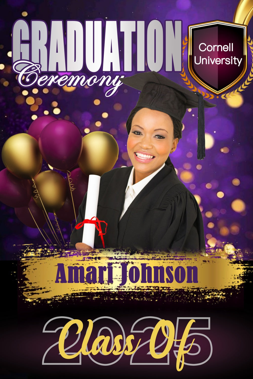 Graduation Backdrops Glamorous Purple Balloons Personalised Party Graduation Backdrop UK MRR4-56