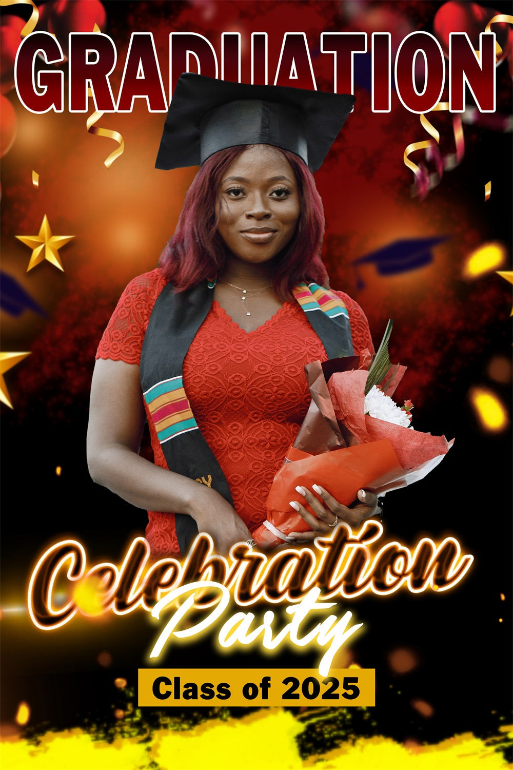 2025 Graduation Backdrop Bold Red Balloon Personalised Party Graduation Backdrop UK MRR4-60