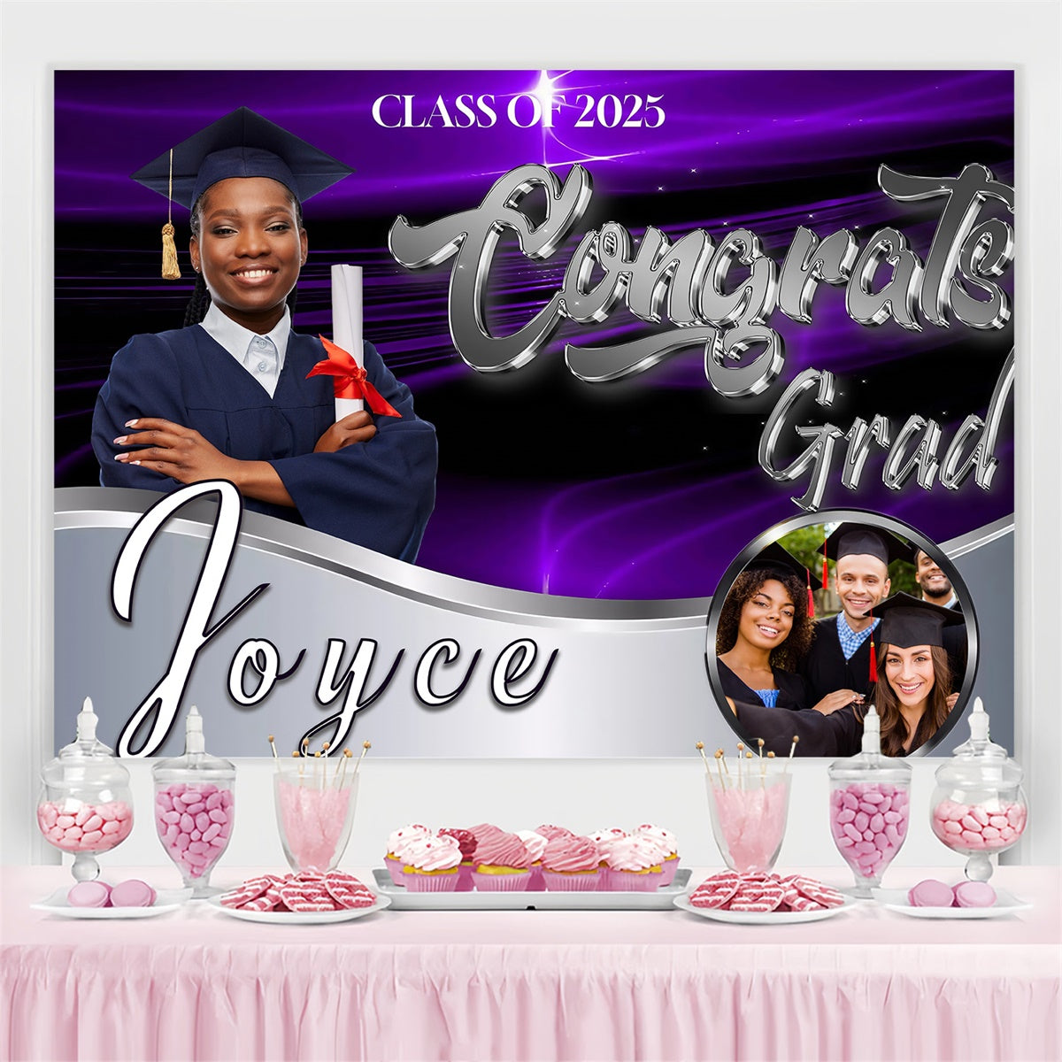 Personalized Graduation Backdrop Elegant Purple Graduation Party Backdrop UK MRR4-7