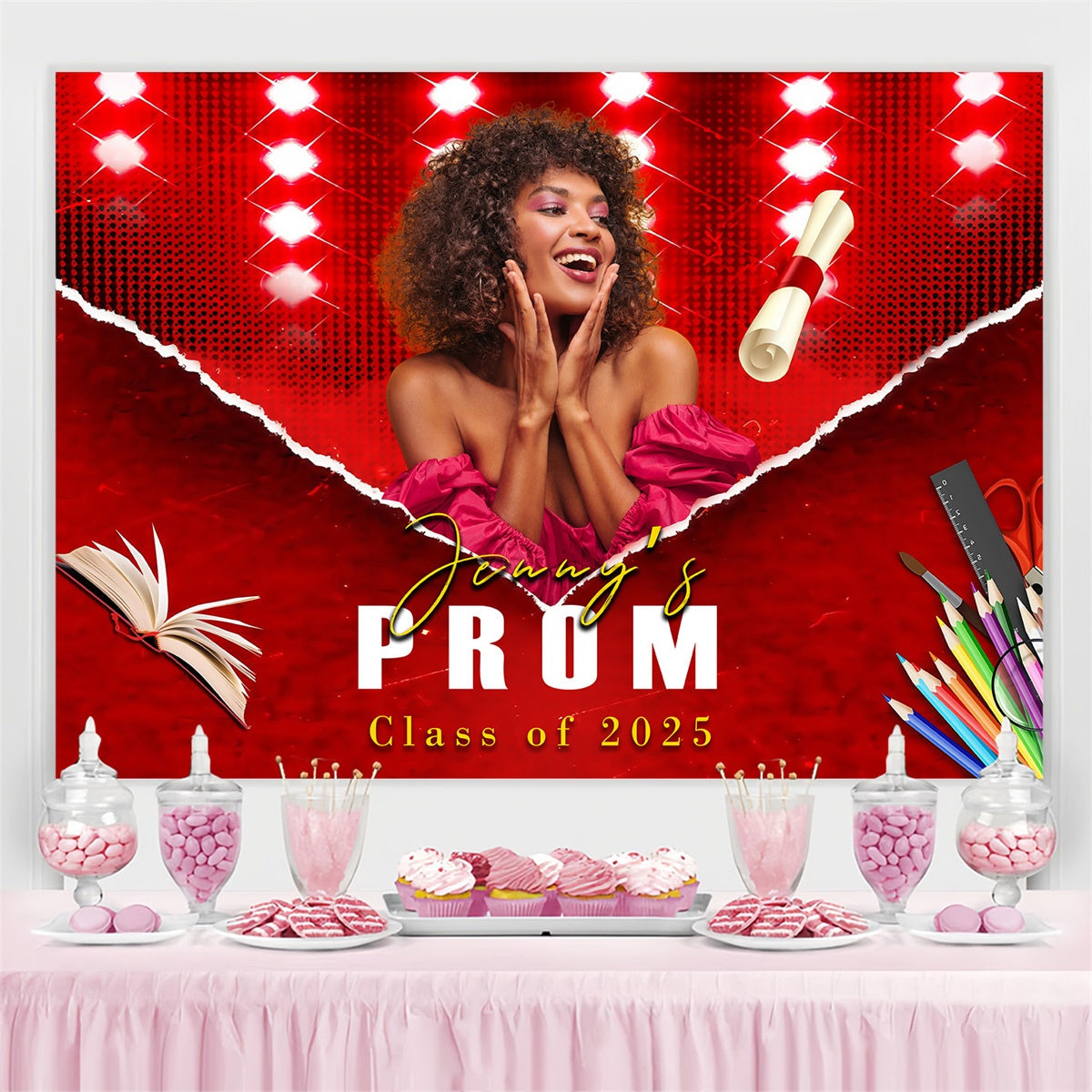 Prom Backdrop Glow Red Spotlight Graduation Party Backdrop UK MRR4-8