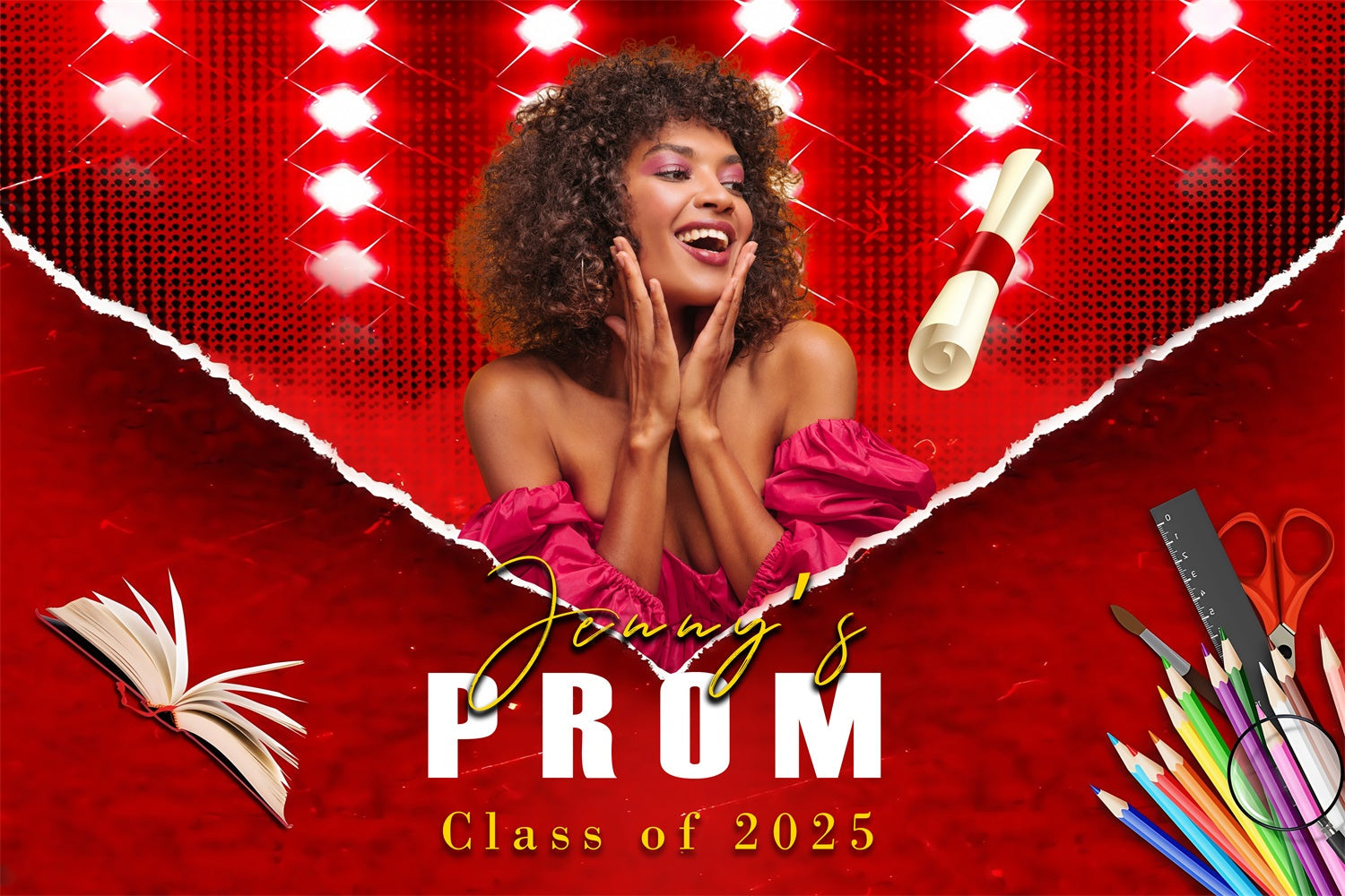 Prom Backdrop Glow Red Spotlight Graduation Party Backdrop UK MRR4-8