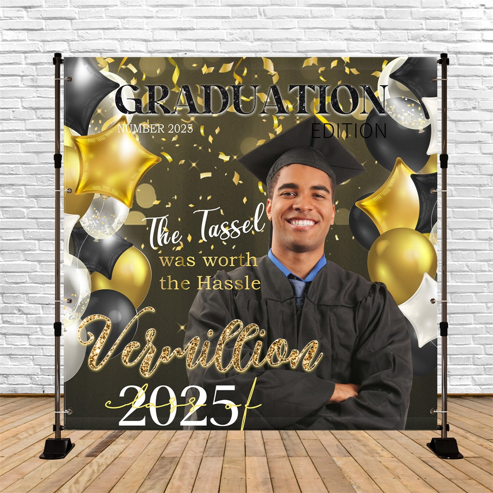 Customized Graduation Backdrop Gold Star Balloons Graduation Party Backdrop UK MRR5-13