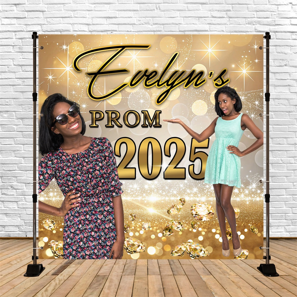 Prom 2025 Backdrop Golden Lights Elegant Custom Graduation Party Backdrop UK MRR5-15