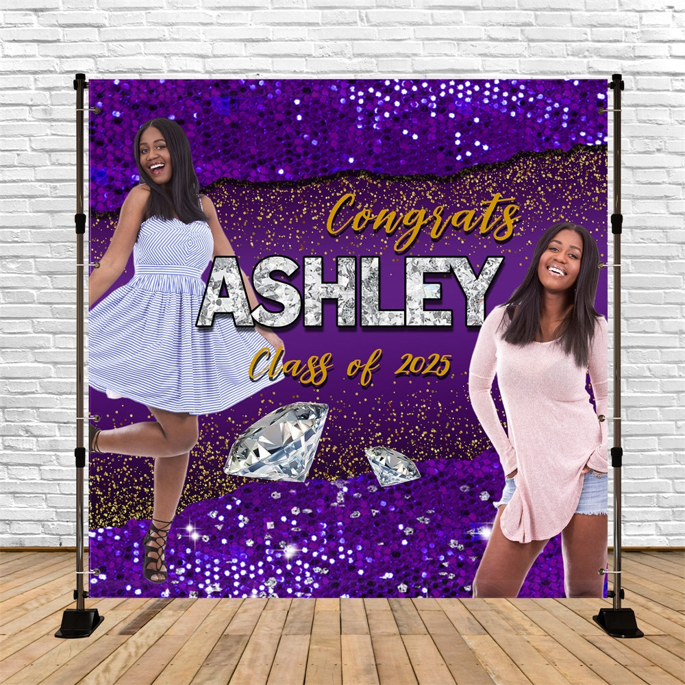 Graduated Backdrop Purple Glitter Diamond Custom Graduation Party Backdrop UK MRR5-16