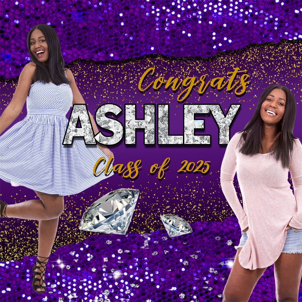 Graduated Backdrop Purple Glitter Diamond Custom Graduation Party Backdrop UK MRR5-16