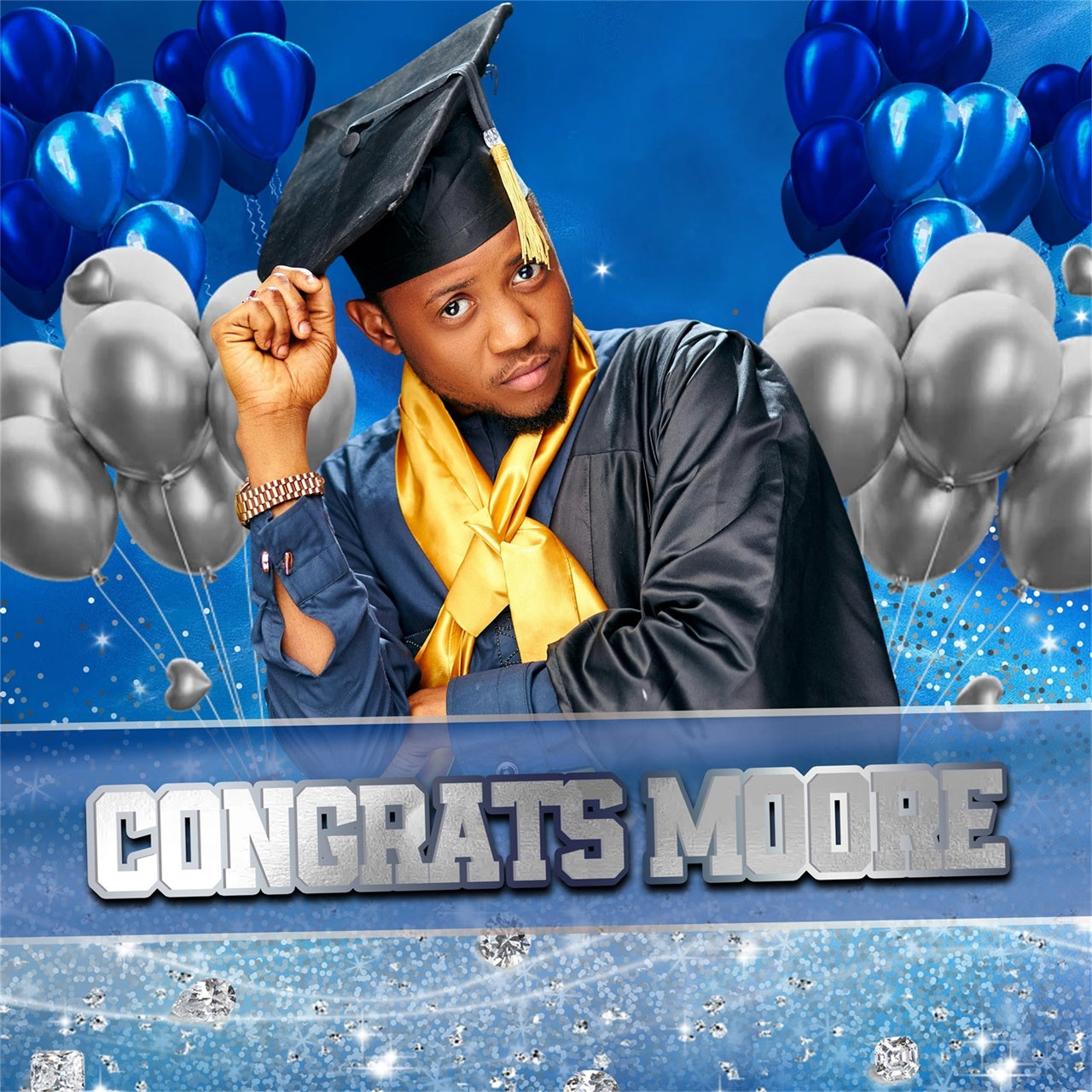 Custom Graduation Backdrop Navy Shine Balloon Graduation Party Backdrop UK MRR5-17