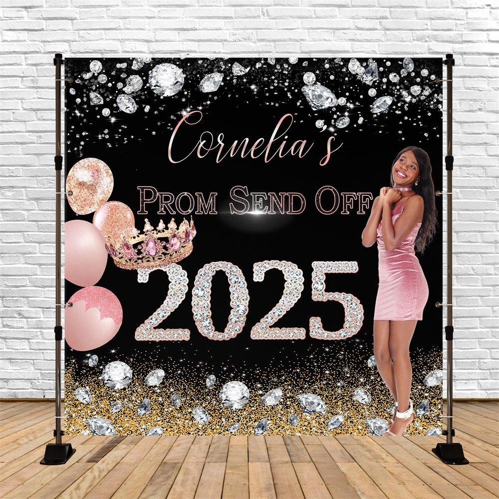 Prom Backdrop Ideas Pink Crown Balloons Custom Graduation Party Backdrop UK MRR5-22