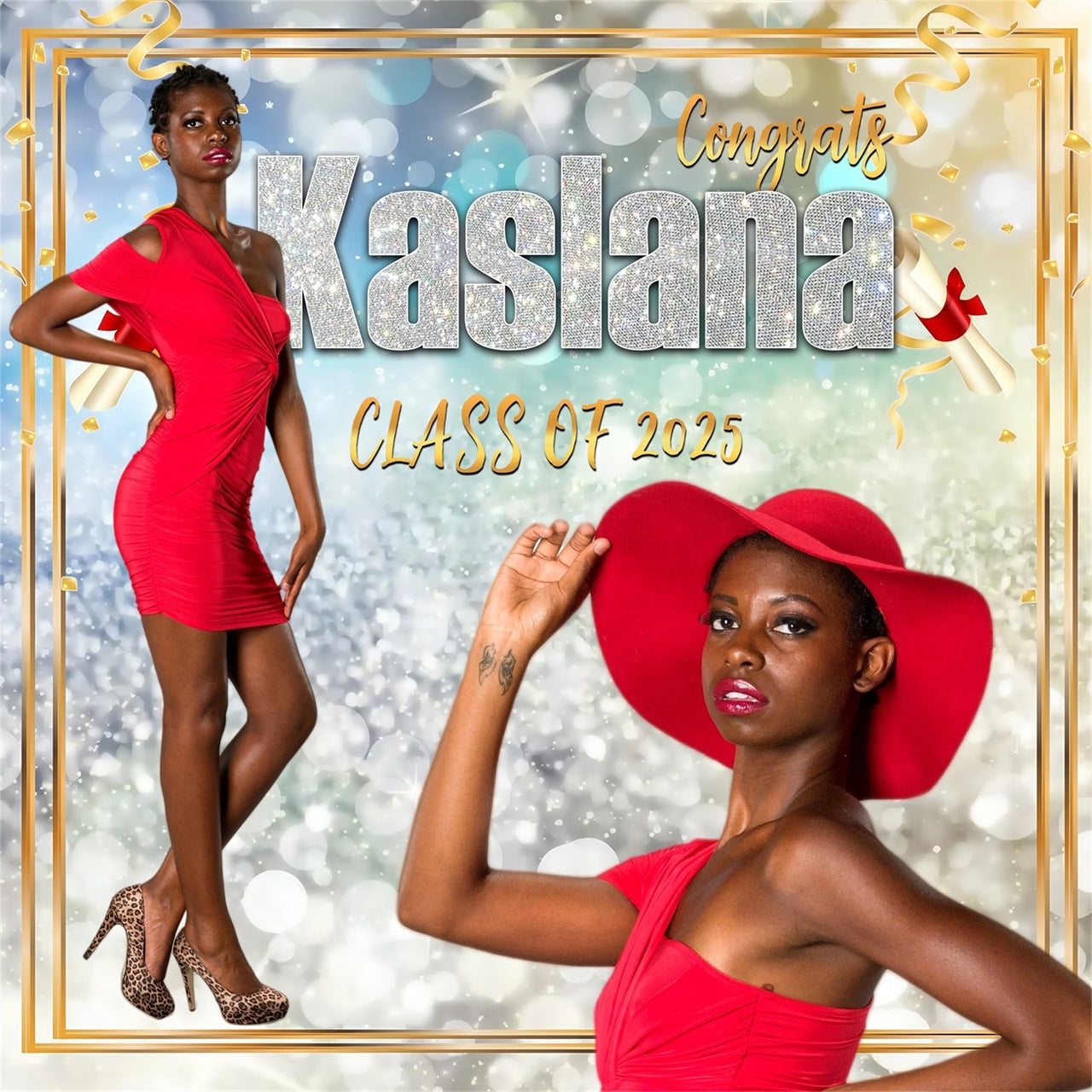 Custom Graduation Backdrop Gold Frame Sparkle Graduation Party Backdrop UK MRR5-25