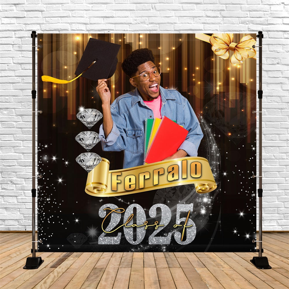 Graduated Backdrop Golden Scroll Sparkle Custom Graduation Party Backdrop UK MRR5-29